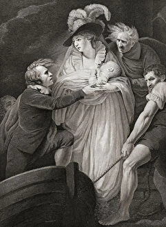 Newborn Collection: Mary, Queen of James II, leaving England (print)