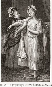 Mary Robinson preparing to receive the Duke of Chartres (engraving) Mary Robinson preparing to receive the Duke of Chartres (engraving)