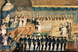 Masonic Initiation Ceremony of a lady Freemason, early 19th century (w/c on paper) Masonic Initiation Ceremony of a lady Freemason, early 19th century (w/c on paper)