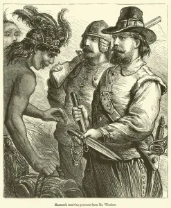 Massasoit receiving presents from Mr Winslow (engraving) Massasoit receiving presents from Mr Winslow (engraving)