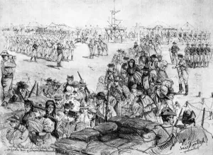The Matabele Insurrection: A false alarm in Bulawayo, townspeople rushing into Laager The Matabele Insurrection: A false alarm in Bulawayo, townspeople rushing into Laager