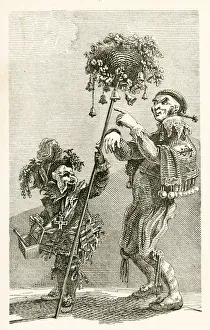 664720 May day Gaiety (engraving) by English School, (19th century); Private Collection; (add.info.: May day Gaiety. These men hire old dresses, and join the cinder sifter's or Bunter's Garland, or Jack in the Green, &c, and exhibit all sorts of grimace and ribaldry, to extort money from their numerous admirers. Illustration from Lives of Famous London Beggars by John Thomas Smith (Diprose and Bateman, c 1890).); © Look and Learn May day Gaiety (engraving)