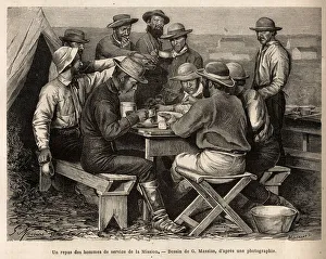 A meal of the men of service of the mission of 1872, at the camp site A meal of the men of service of the mission of 1872, at the camp site