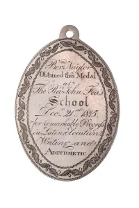 Medal awarded to Bernard Naylor by Dr Fea's Academy, Dublin, 1815 (metal) Medal awarded to Bernard Naylor by Dr Fea's Academy, Dublin, 1815 (metal)