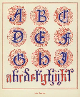 Charles Henry (after) Bennett Gallery: Mediaeval Alphabets and Initials: 14th Century (colour photo)