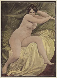 Meditating, woman sitting on a chair (colour litho) Meditating, woman sitting on a chair (colour litho)