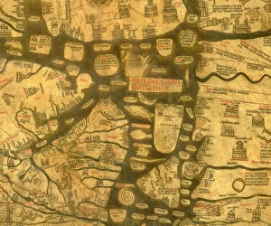 Mappa Mundi Gallery: Detail of the Mediterranean from the Mappa Mundi, c.1290 (vellum)