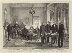 A Meeting of the Conference on the Eastern Question at the Admiralty Palace (Ters-Haneh) Constantinople (engraving) A Meeting of the Conference on the Eastern Question at the Admiralty Palace (Ters-Haneh) Constantinople (engraving)