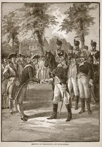Meeting of Washington and Rochambeau, pub. 1896 (engraving) Meeting of Washington and Rochambeau, pub. 1896 (engraving)