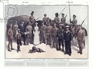 Members of the armed forces fighting for Britain, First World War (colour litho)