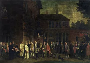 Cleric Gallery: The members of the fencer's guild welcome the Abbot of Sint-Michiels, 1746 (oil on canvas)