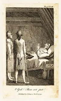 Medical Science Gallery: Two men at the bedside of an old man in a garret, 18th century. 1791 (engraving)