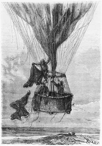 Three Men in a Gondola, illustration from Five Weeks in a Balloon by Jules Verne Three Men in a Gondola, illustration from Five Weeks in a Balloon by Jules Verne