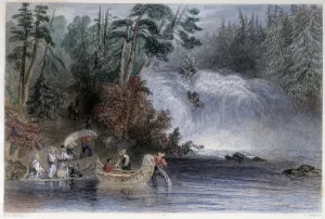 Men wearing canoes at the passage of a torrent by settlers - in '" Men wearing canoes at the passage of a torrent by settlers - in '"