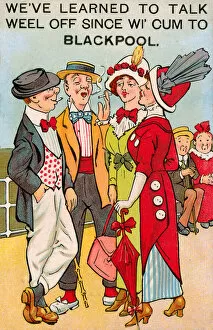 Men and women pretending to be posh in Blackpool (colour litho)