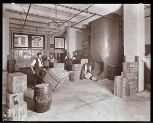Men working with crates in the shipping department of Parke, Davis & Co Men working with crates in the shipping department of Parke, Davis & Co