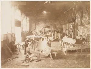 Men in a workshop shaping sheets of copper for the construction of the Statue of Liberty Men in a workshop shaping sheets of copper for the construction of the Statue of Liberty