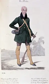 Men's fashion, 1829: hunting outfit. Lithograph of Lemercier in '" Men's fashion, 1829: hunting outfit. Lithograph of Lemercier in '"