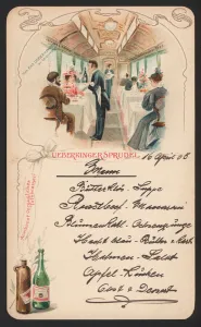 Menu card advertising Ueberkinger sparkling mineral water (colour litho) Menu card advertising Ueberkinger sparkling mineral water (colour litho)
