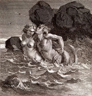 Flirting Collection: The mermaid, 1866 (engraving)