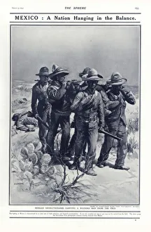 Mexican revolutionaries carrying a wounded man from the field, 1914 (litho) Mexican revolutionaries carrying a wounded man from the field, 1914 (litho)