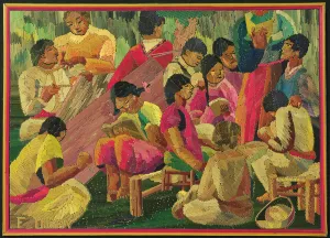 Mexican village scene (coloured straw painting) Mexican village scene (coloured straw painting)