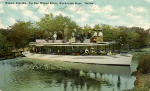 Up the Miami River excursion boat Sallie, c.1910 (colour litho) Up the Miami River excursion boat Sallie, c.1910 (colour litho)