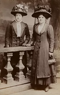 Two middle class English women in their finery (b/w photo)