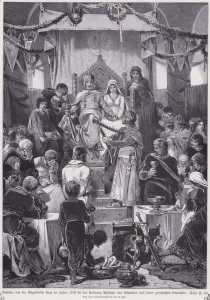 Middle High German lyric poet Walther von der Vogelweide singing at the coronation of Philip of Swabia as King of Middle High German lyric poet Walther von der Vogelweide singing at the coronation of Philip of Swabia as King of