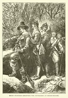 Miles Standish discovers the revelers at Merry-Mount (engraving)