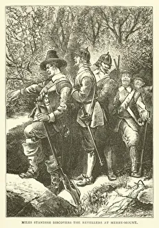 Miles Standish discovers the revelers at Merry-Mount (engraving) Miles Standish discovers the revelers at Merry-Mount (engraving)