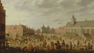 A military procession in the town square of Amersfoort A military procession in the town square of Amersfoort