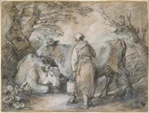 Milkmaid with two cows (black chalk and stump heightened with white Milkmaid with two cows (black chalk and stump heightened with white