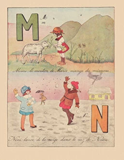 Shepherdess Collection: Mimi, Marie's sheep, eats mimosa. Nini throws snow in Ninon's nose. around 1920 (print)