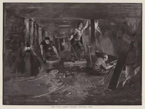 Miners working underground at the coal face (litho) Miners working underground at the coal face (litho)