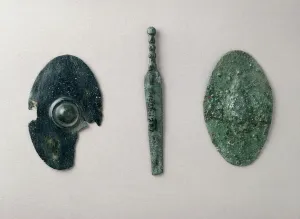 Miniature models of weapons: L-R: shield, from Leafield Miniature models of weapons: L-R: shield, from Leafield