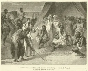 Un ministre du roi Zaide trace sur le sable une carte d'Europe (engraving) Un ministre du roi Zaide trace sur le sable une carte d'Europe (engraving)