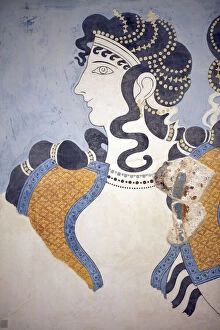 Minoan art. Details of the ' Ladies in blue' fresco