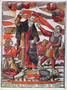 Miracle of St. Anthony the Great curing a poisoned man (colour woodblock print) Miracle of St. Anthony the Great curing a poisoned man (colour woodblock print)