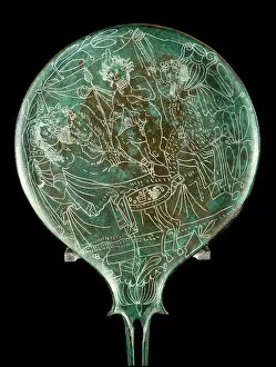 Mirror depicting a mythological scene, from Palestrina (Praeneste) (bronze)