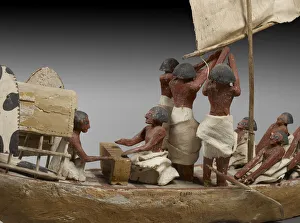 Detail of a model war boat with sail, oars and 14 figures, 9th-11th Dynasty (c Detail of a model war boat with sail, oars and 14 figures, 9th-11th Dynasty (c