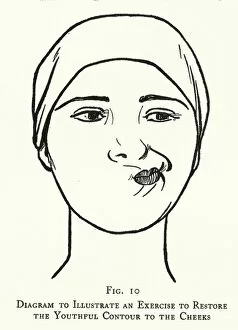 Modern Beauty Culture: Exercise to restore the youthful contour to the cheeks (b / w photo)