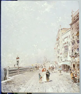 The Molo, Venice, looking West with figures Promenading (oil on canvas) The Molo, Venice, looking West with figures Promenading (oil on canvas)