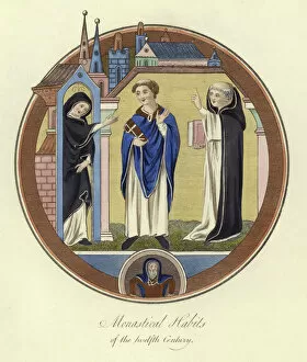 Monaco Gallery: Monastical habits of the 12th Century (coloured engraving)