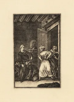 A monk exposing himself to maids in a bedroom, 18th century. 1911 (engraving) A monk exposing himself to maids in a bedroom, 18th century. 1911 (engraving)