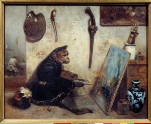 The Monkey Painter Painting by Alexandre Gabriel Decamps (1803-1860) 1833 Sun The Monkey Painter Painting by Alexandre Gabriel Decamps (1803-1860) 1833 Sun