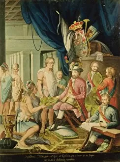 Montezuma Declares his Allegiance to the King of Spain before Cortes (oil on canvas)