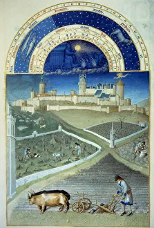 The month of March: the ploughing In the foreground, agricultural work The month of March: the ploughing In the foreground, agricultural work
