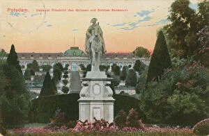 Monument to Frederick the Great of Prussia and Sanssouci Palace, Potsdam, Germany. Postcard sent in 1913