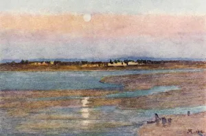 Moonrise at Sunset, from La Croix Blanche, Mont St Michel (colour litho) Moonrise at Sunset, from La Croix Blanche, Mont St Michel (colour litho)